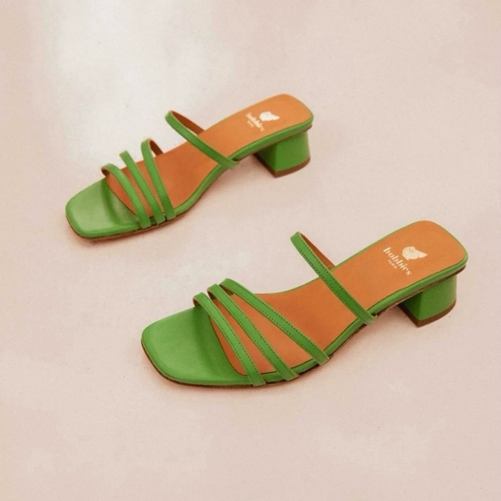 NEW Bobbies leather green sandal heels size 36 USA 5.5/6